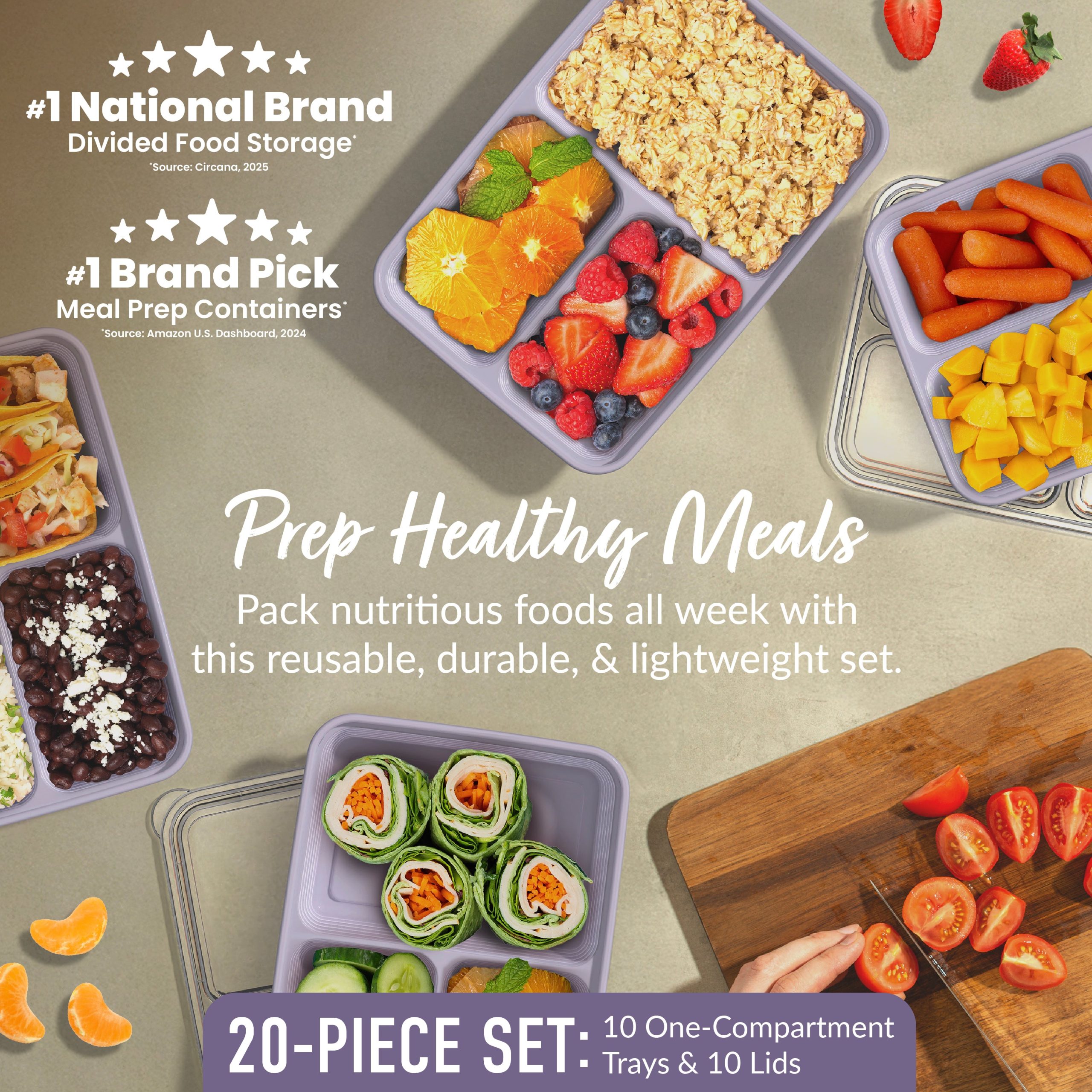 Bentgo Prep 3-Compartment Meal Prep Containers (20-Piece) - Image 2